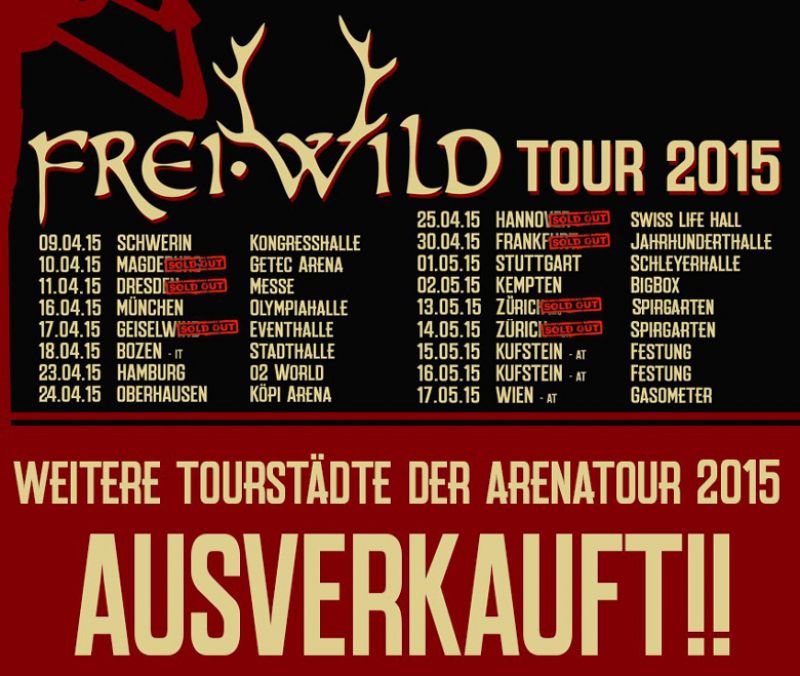Weitere Tourstädte der Arenatour 2015 ausverkauft