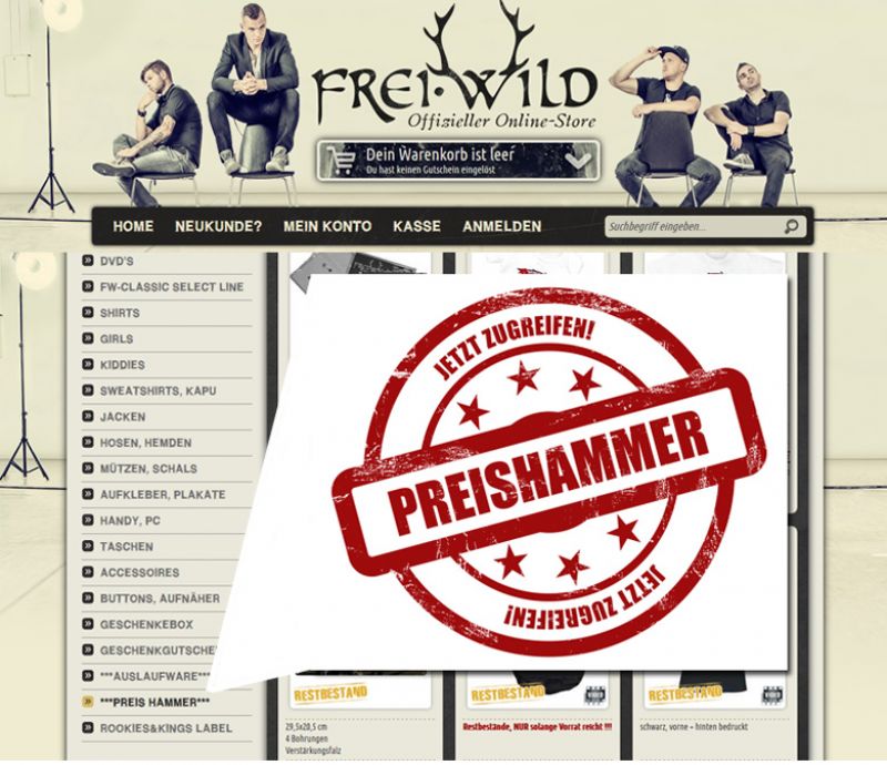 Neue "Preishammer" Sektion im Shop, viele Artikel für 5,00 €